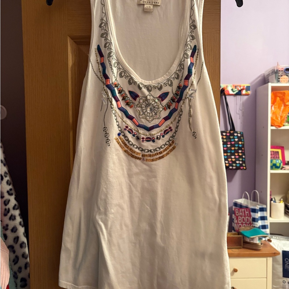 Embellished White Tank Top
